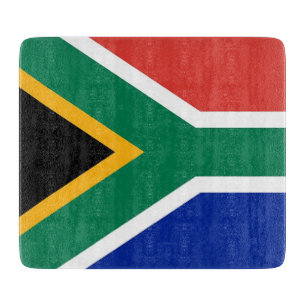 Small glass cutting board with South Africa flag