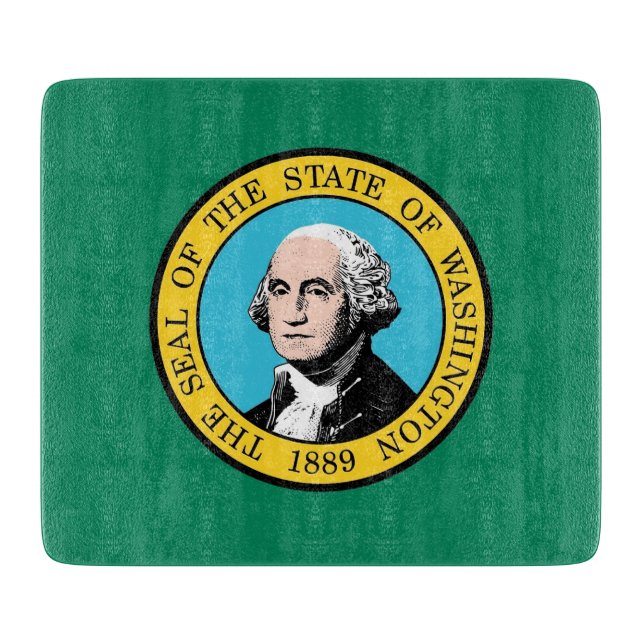 Small glass cutting board with Washington flag (Front)