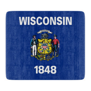 Small glass cutting board with Wisconsin flag
