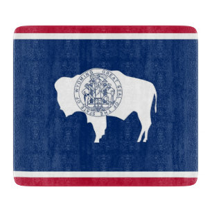 Small glass cutting board with Wyoming flag