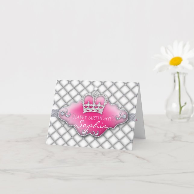 Small Glitter Crown Tufted Diamond Birthday Card (Small Plant)