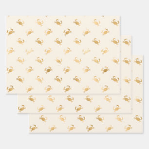 Small Gold Crabs on Off-White Wrapping Paper Sheet