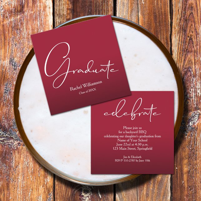 Small Graduate Crimson Red Party Enclosure Card (Small 2.5" x 2.5" invitations to hand out or mail with your graduation announcements (no envelopes))