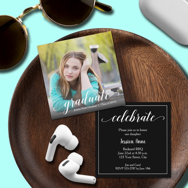 Small Graduate Photo Enclosure Card (SMALL 2.5" x 2.5" graduation invitations - hand out to friends and family,  put in announcements)