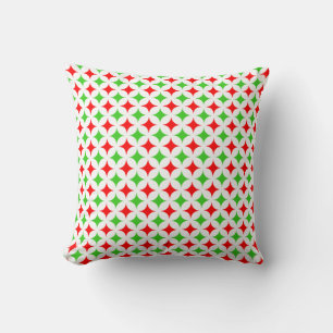 Small Green and Red Star Pattern on White Cushion