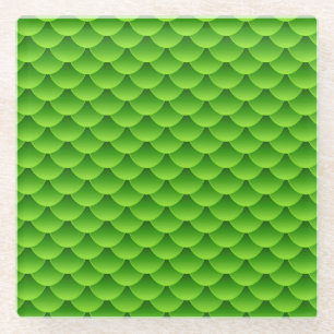 Small Green Fish Scale Pattern Glass Coaster