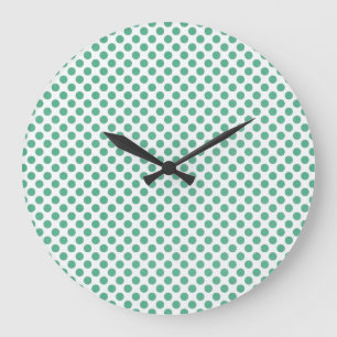 Small green polka dots on white background large clock