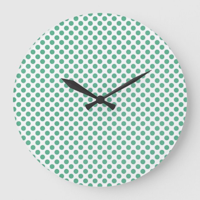 Small green polka dots on white background large clock (Front)