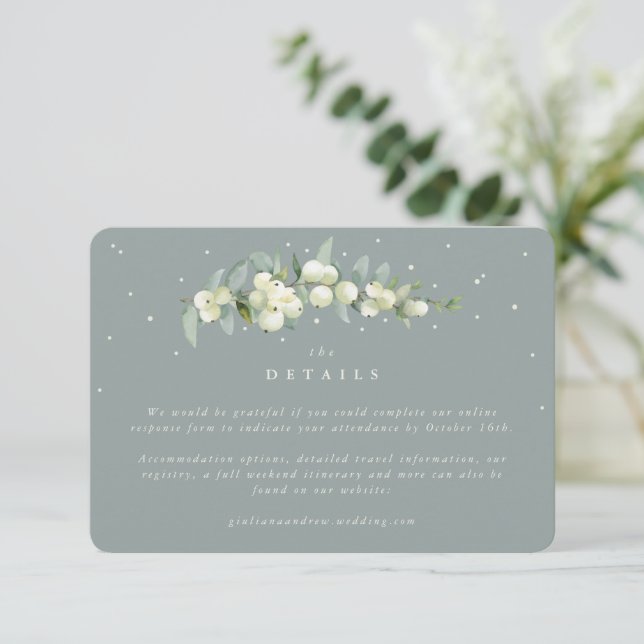 Small Green Snowberry+Eucalyptus Online Response Enclosure Card (Standing Front)
