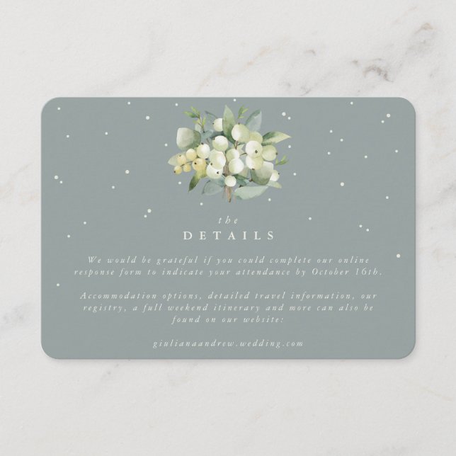 Small Green Snowberry+Eucalyptus Online Response Enclosure Card (Front)