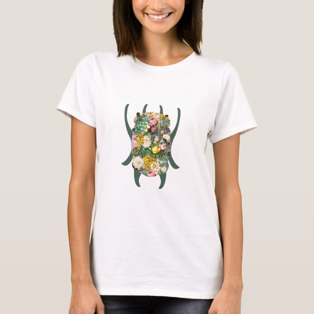 Small Green to Teal Gradient Scarab Beetle T-Shirt (Front)