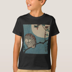 Small Horned Owl on Maple Branch under Full Moon T-Shirt