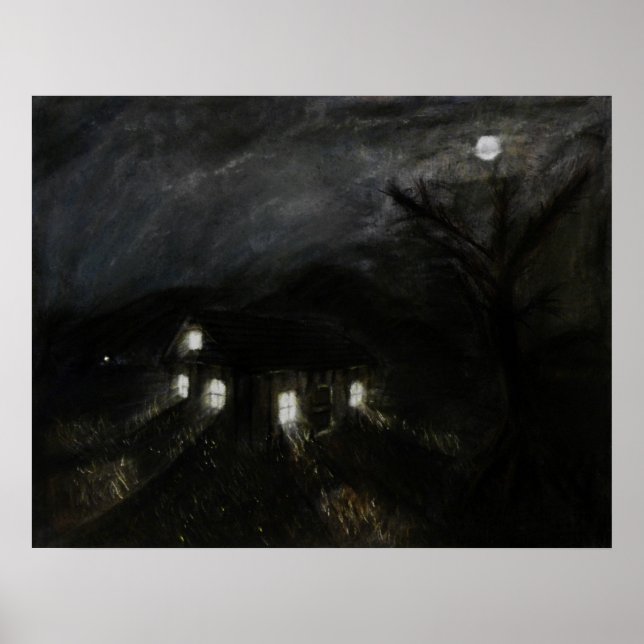 Small House at Night Painting Poster (Front)