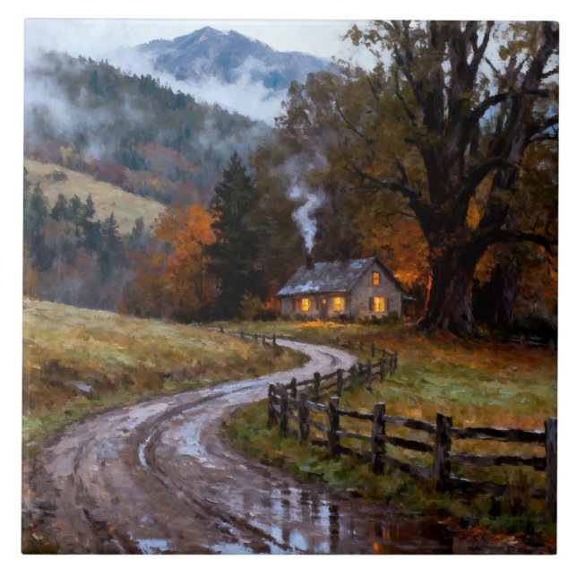 Small Inn By The Mountain Road Tile (Front)