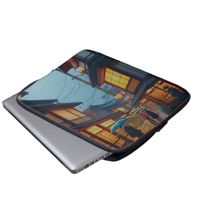 Small Japanese Rainy Road  Laptop Sleeve (Front Bottom)