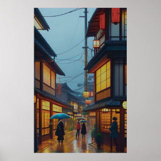 Small Japanese Rainy Road Poster