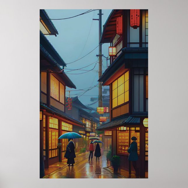 Small Japanese Rainy Road  Poster (Front)