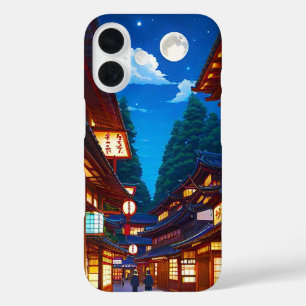 Small Japanese town street at night iPhone 16 Case