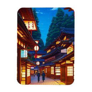 Small Japanese town street at night Magnet