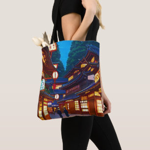 Small Japanese town street at night  Tote Bag
