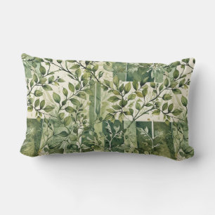 Small Leafy Twigs Colour Block Lumbar Cushion