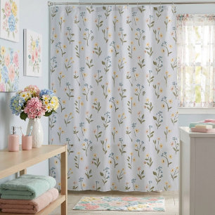 Small Light Blue Floral Wildflower Shower Curtain