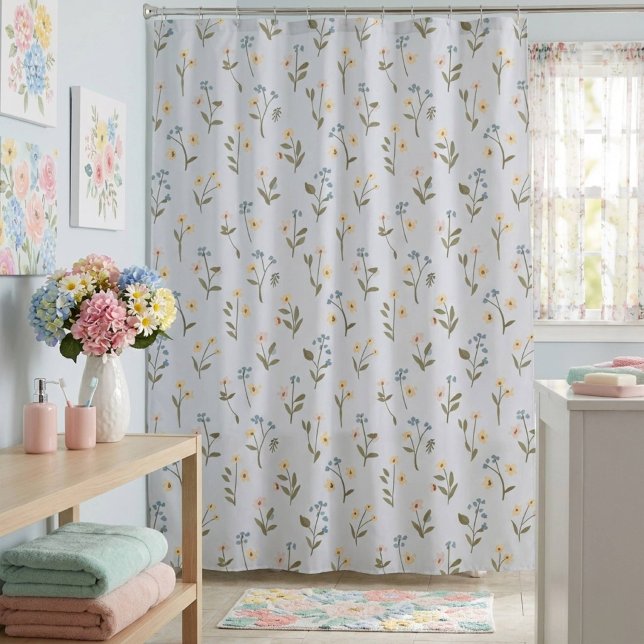 Small Light Blue Floral Wildflower Shower Curtain (Creator Uploaded)