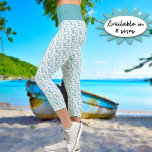 Small Linked Teal Hearts Pattern Over White Capri Leggings<br><div class="desc">This fun design features a pattern of small linked two different colour green hearts over a white background with a complementary colour waistband.</div>