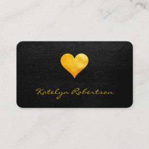 Small Luxe Gold Heart Chic Black Texture Business Card