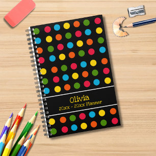 Small Modern Black Multicolor Polka Dot Planner