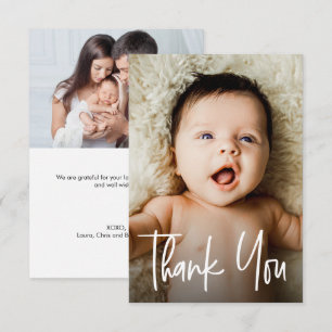 Small Modern Custom 2 Photos Note Baby Shower  Thank You Card