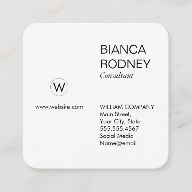Small Monogram / Classic Executive Square Business Card (Front)