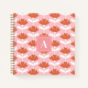 Small Monogram Initial Pink & Red Floral Vintage Notebook