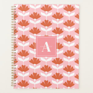 Small Monogram Initial Pink & Red Floral Vintage Planner