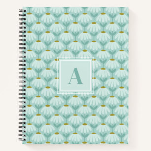 Small Monogram Initial Teal Vintage Floral Notebook