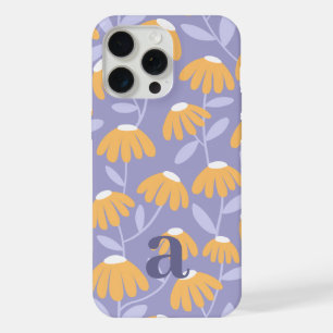 Small Monogram Letter Yellow Blue Floral Pattern iPhone 15 Pro Max Case