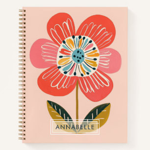 Small Monogram Name Boho Flower Daisy Illustration Notebook