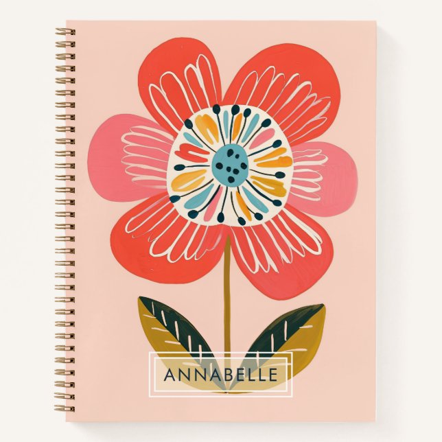 Small Monogram Name Boho Flower Daisy Illustration Notebook (Front)