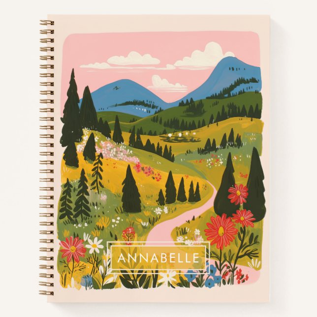 Small Monogram Name Boho Mountains Illustration Notebook (Front)