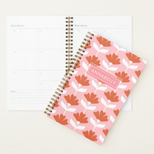 Small Monogram Name Pink & Red Floral Vintage Planner