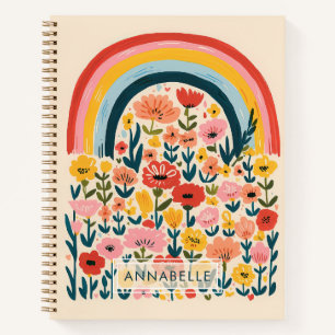 Small Monogram Name Rainbow Flowers Illustration Notebook