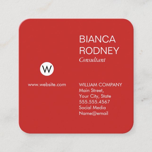 Small Monogram (Red / Black) Square Business Card (Front)
