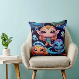 Small Multi-Coloured Aliens in Space Cushion