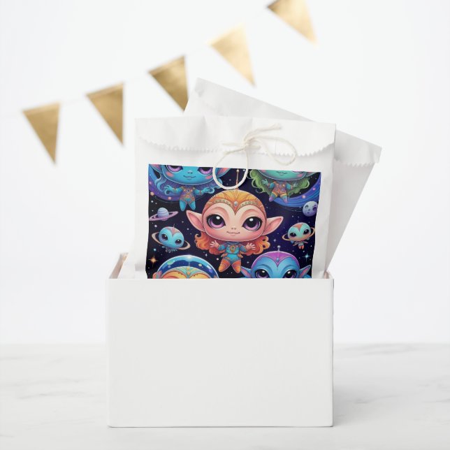 Small Multicoloured Aliens in Space Favour Bags (Party)