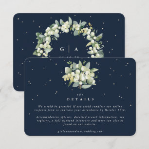 Small Navy Snowberry+Eucalyptus Wedding Details Enclosure Card