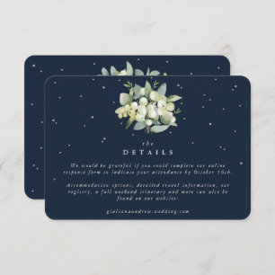Small Navy Snowberry+Eucalyptus Wedding Details Enclosure Card