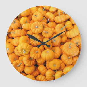 Small Orange Fall Harvest Pumpkins Large Clock