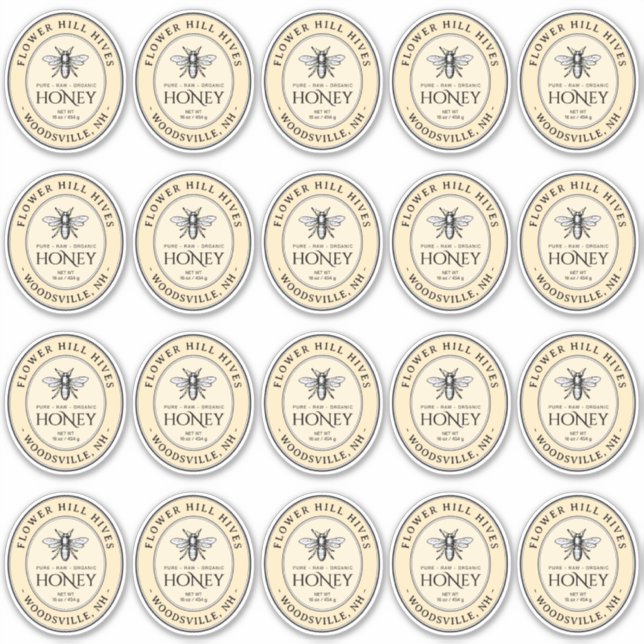 Small Oval Honey Label French Bee Queenline Jars (Front)