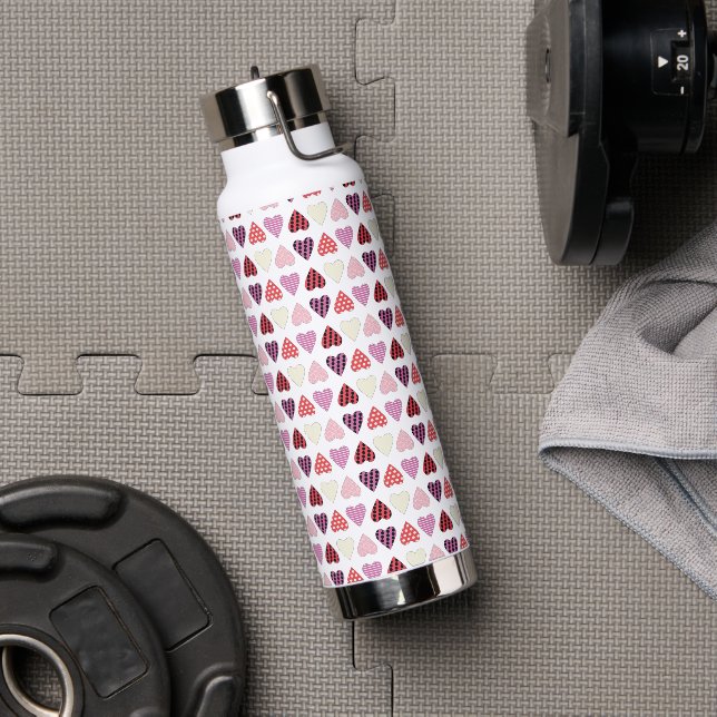 Small Pattern Heart Valentines Pink Water Bottle (Gym)