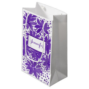 Small Personalised Floral Design  Purple Gift Bag